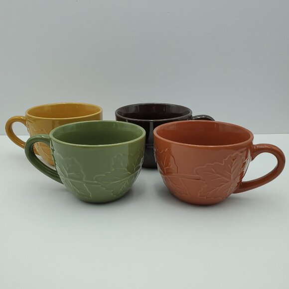 Signature Homestyles Embossed Leaves Mugs Round Etched Leaf Coffee Mugs - Picture 1 of 9